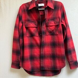TNA Marcelo Organic Cotton Red Buffalo Plaid Button-Up Shirt Sz S/M